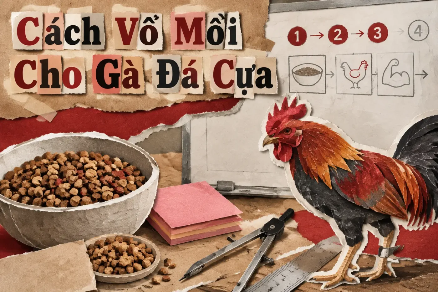 Vô mồi cho gà đá cựa sắt là một quá trình rất quan trọng giúp tăng cường sức khỏe và khả năng chiến đấu cho gà - Cách Vô Mồi